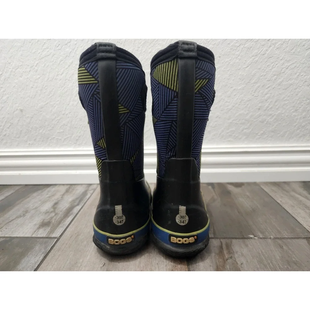 Bogs Neo Classic GEO Green Waterproof Snow Rain Boots Black Pull Sz 10